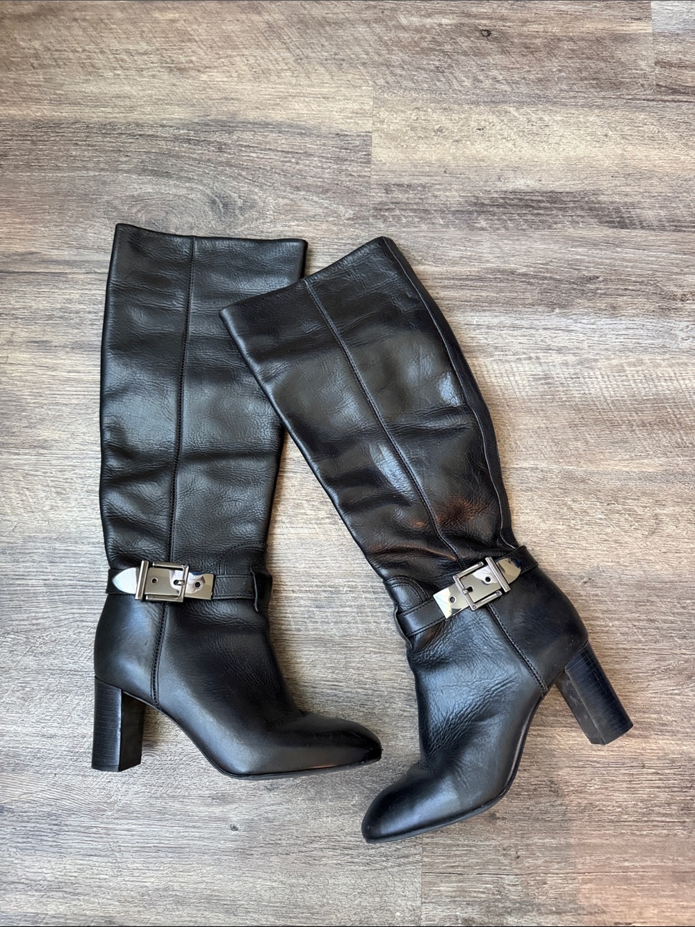 Tory Burch Black Leather Knee High Buckle Boots Sz 5 #